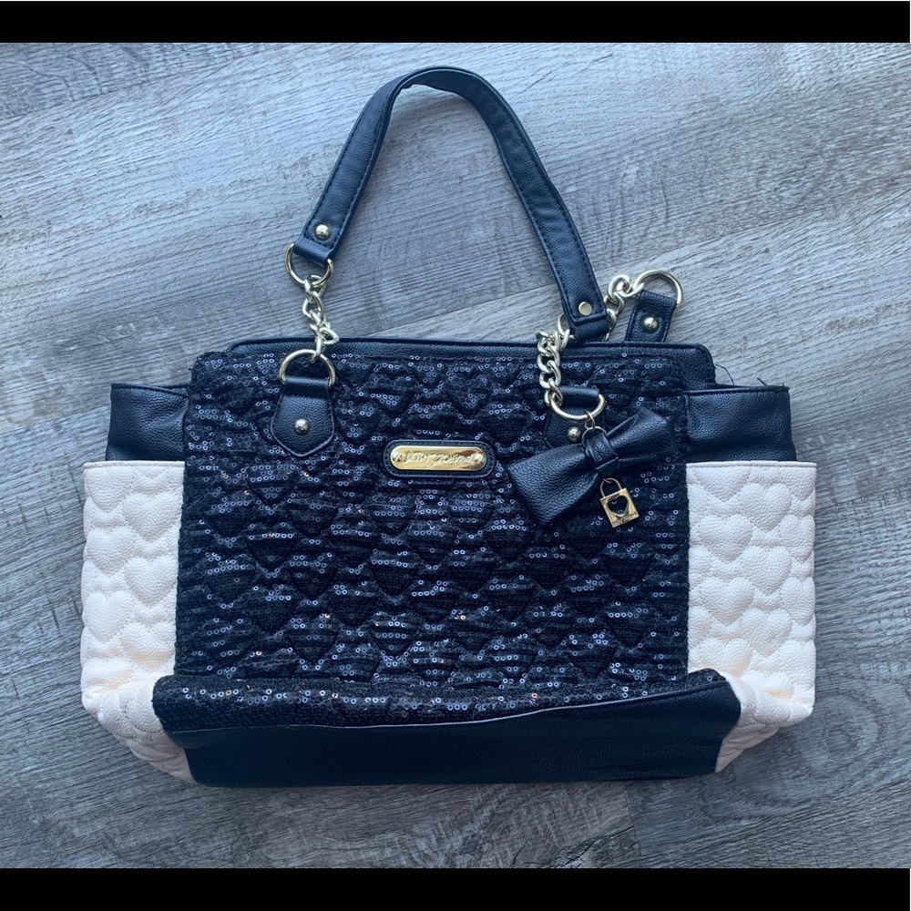 Betsy Johnson Black Sequin Heart Purse